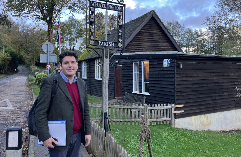 Huw outside Whatlington Village Hall